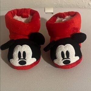 Disney Red and Black Mickey Plush Kids Slippers